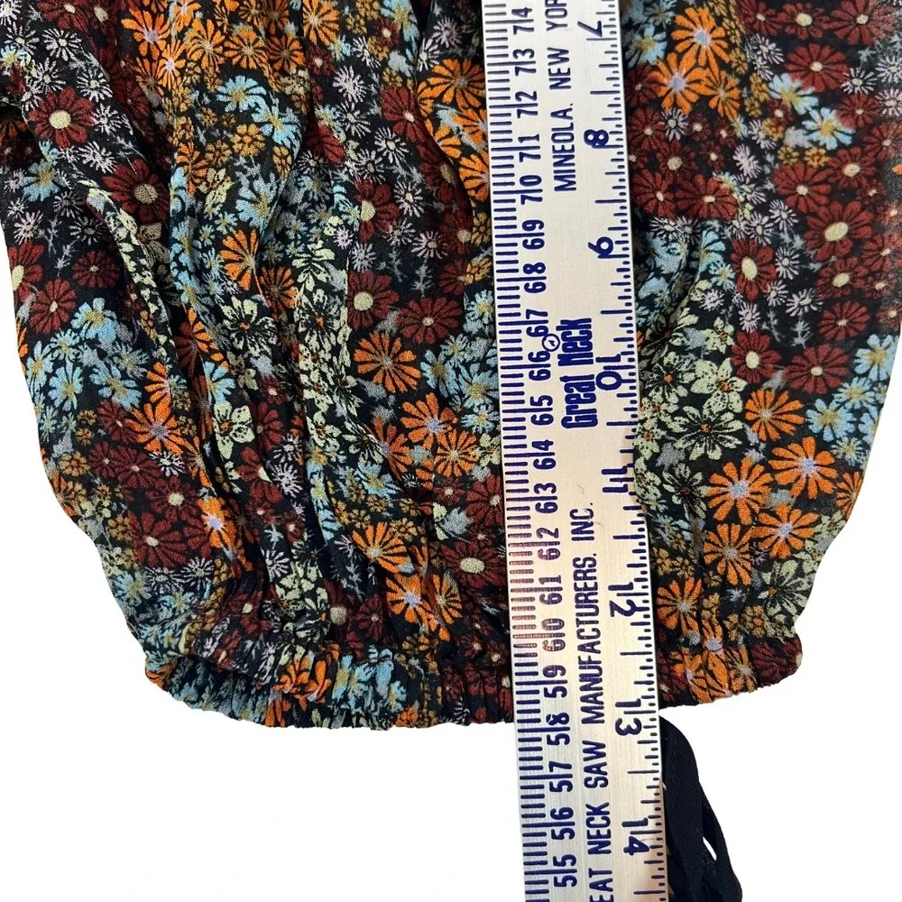 Free People Floral Smocked Puff Sleeve Crop Top Multi‎ Color OB1505273 Womens M